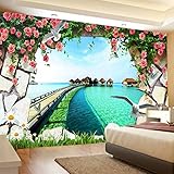 Mesnt Tapisserie Wandteppich, Wandteppiche mit Blumen und Ozean Weichen Stoff Wohnzimmer Schlafzimmer Teppich Picknickdecke Wanddeko Bunt, 230x180cm