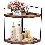Demigo Eckregal, Arbeitsplatten-Organizer, 2 Etagen, schönes natürliches 100% Akazienholz, beschichtete Metallhalterungen, Mehrzweck-Regal-Organizer für Badezimmer, Küche, Büro, Schminktisch, Make-up