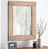 HLFMVWE Wandspiegel aus Holz, natürlich, zum Aufhängen, rustikaler Spiegel, für Badezimmer, Schlafzimmer, Flur, Balkon, Zuhause, Wanddekoration, 50,8 x 40,6 cm, Rohholz