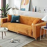 Stretch-Sofa-Cover Velvet 2-Sitzer, luxuriöse 1-teilige Sofa-Protektoren von Haustieren, rutschfeste Samtcouch-Slipcover mit elastischem Bodenwasch (Color : Orange, Size : 4Seater)