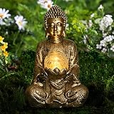 Yeomoo Meditierender Buddha Figur Deko mit Solarlicht,Zen Solargarten groß Buddha mit gesprungener Glaskugel Statue Skulptur-Innen/Draußen Deko für Balkon,Garten,Terrasse,Veranda,Yard Art,26.5cm Gold