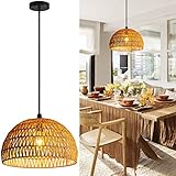 H.W.S Pendelleuchte Vintage Pendellampe Industrial Natur Bambus Rattan Gewebte Lampenschirm Hängelampe Esstisch HäNgeleuchte FüR Wohnzimmer Cafe Flur Esszimmer Mit E27 Fassung Ø 40 cm