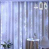 JIANNZT LED Lichtervorhang, 3x3M 300 LEDs USB Lichterkette Vorhang Dimmbar 8 Modi mit Fernbedienung und Timer, Lichterkette Gardine für Weihnachten Zimmer Hochzeit Party Innen und Außen Deko