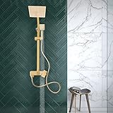 Gold Duschsystem Regen Dusche Große Regendusche Duschset mit Handbrause Duscharmaturen Brausegarnitur Wandmontiert Edelstahl Brausesäule Messing Duschanlag Duschpaneel 20 * 20cm