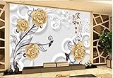 BeNsil Tapete 3D Gold Rose Blume TV Wand Papier Peint 5d Wohnzimmer Schlafzimmer Wandbild 8d Tapete*350cmx256cm(137,8x100,8inch)