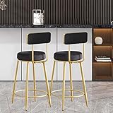 Dorjuli Barhocker mit Rückenlehne, 2er Set Barstühle mit Goldenen Metallbeinen, Barhocker aus Samt für Thekenküche, Bistrohocker, Sitzhöhe 65 cm
