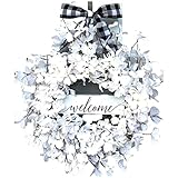 Künstlicher Blumenkranz, Welcome White DogwoodKranz für Haustür, Blumenkranz zum Aufhängen für Haustür, Wohnzimmer, Wand, Garten, Hochzeit, Festival, Dekoration (weiß, 45 cm x 45 cm x 5 cm)