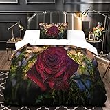 3004383-1920x1200-bokeh-close-up-earth-red-flower-red-rose-rose for Children Boys Girls,3 Teilig Bettbezug Set Und Kissenbezug 3D-Bettwäsche Set Bettbezüge Mit Reißverschluss,aus Weicher Mikrofaser S