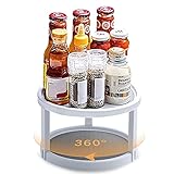 Gewürzregal im Schrank, Drehteller 2 Ebenen 360° Drehbares Gewürzregal, 10 Zoll rutschfeste Kunststoff-Aufbewahrungstablett 2 in 1 Küche, Kühlschrank, Schreibtisch und Bad