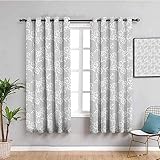 Verdunklungsvorhänge Mit Ösen 3D Weiße Pflanzenstruktur Druck Vorhang Blickdicht Fensterdekoration Schlafzimmer Wohnzimmer Kinderzimmer, Schallschutz Thermogardine, Ösenschal 2Er Set 336X230Cm