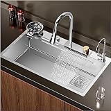 Schwarze Professionelle Edelstahlspüle Für 1-Becken-Küchenspüle, Schwarze Moderne Barspüle Mit Glasflaschenwascher Und Herausziehbarem Wasserhahn Für Und Heimwerker White,68 * 45 * 22cm