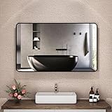 Boromal Spiegel Schwarz 100x60cm Schwarz Rechteckiger Spiegel mit Metallrahmen Badspiegel Schwarz Spiegel Schwarz Wandspiegel Schwarz Dekorative Spiegel für Badezimmer, Wohnzimmer, Gäste WC