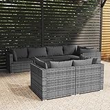 Festnight Gartenmöbel Set Rattan Gartenlounge Rattan Gartensofa Loungemöbel Sofa Balkonmöbel Ecke Sofa Garten Terrassenmöbel-Grau und Anthrazit-5x Eckteil + 2X Mittelteil