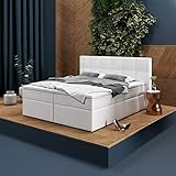 INNOCENT® - P8 | Boxspringbett 160x200 in Weiss Kunstleder | Gel & Visco 7cm Topper | 7-Zonen Taschenfederkern | H2 / H3 Härtegrad | HB01| Designerbett