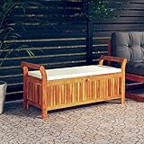 Tidyard Garten Truhenbank mit Kissen Gartenbank Gartentruhe Holzbank Sitztruhe Gartenbox Auflagenbox Kissenbox Spieltruhe Sitzbank für Terrasse Garten Balkon 126 cm Massivholz Akazie