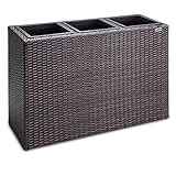 Casaria® Blumenkasten 3 Innentöpfe Polyrattan Herausnehmbar Wasserablauf Outdoor Rechteckig Pflanzkasten Blumentopf Hochbeet Pflanzkübel Braun