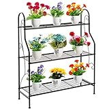 DOEWORKS Metall Blumenregal Pflanzenständer mit 3 Ablagen Blumentreppe Blumenständer für Outdoor Indoor Balkon Garten, 86x70x25cm(HxBxT), Schwarz