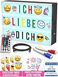 Light Box Kinder mit Farbwechsel - Lightbox mit Buchstaben Leuchtkasten mit Buchstaben Set 386 Schwarz & Farbige Buchstaben & Emoji & 2 Marker Lichtbox Deko Teenager Mädchen Zimmer Leuchttafel