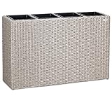 Casaria® Blumenkasten 4 Innentöpfe Polyrattan Herausnehmbar Wasserablauf Outdoor Rechteckig Pflanzkasten Blumentopf Hochbeet Pflanzkübel Creme