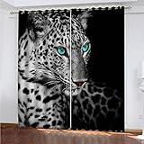 GSKOQD Vorhang Kinderzimmer Schlafzimmer Wohnzimmer Gardinen Mit Ösen 140X160Cm (B X H) Ösenvorhang 2Er Set 3D Druck Schwarz-Weiß Gefleckter Tierleopard Muster Verdunklungsvorhänge Thermovorhang De