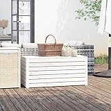 JUNZAI Gartenbox, Kissenbox Outdoor WassBerdicht, Auflagenbox, Aufbewahrungsbox, Terrassenschrank, Gartentruhe, Gartenkiste, Garten Aufbewahrung, Weiß 101x50,5x46,5 cm Massivholz Kiefer