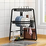 PEALOV Dish Drying Rack Over Sink,Abtropfgestell FüR Die SpüLe,3 Etagen, Dreieckiges Eck-Abtropfgestell,Faltbar,Mit Utensilienhalter,Besteckkorb,Schneidebretthalter,Geschirrabtropfgestell Faltbar