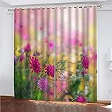 WIRMEC Vorhänge Blickdicht Verdunkelungsvorhang Gardinen Mit Ösen H 160 X B 200 cm 2Er Set 3D Gras Lila Blumen Druck Schlafzimmer Wohnzimmer Fensterdekoration Schallschutz Vorhang