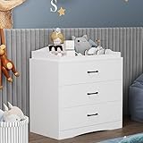 Wickelkommode, Babykommode, Wickelregal,Kommode mit 3 Schubladen, Mehrzweckschrank aus MDF, Babymöbel, Wickeltisch, Weiß, 90 * 50 * 90.5cm