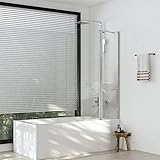 Duschwand für Badewanne 90x140cm 2-teilig Faltbar mit festem Segment badewannenaufsatz Duschabtrennung, Duschtrennwand mit 5mm Nano EGS Sicherheitsglas, Silber Schwenktür Faltwand Duschtrennwand