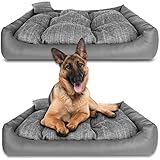 NELKE Hundebett Grosse Hunde Kunstleder Hundekorb Grau Hundekörbchen XXL 100x80cm große waschbar Hundesofa mit Hundekissen orthopädisches Hundecouch kuschelig Dog Bed Large