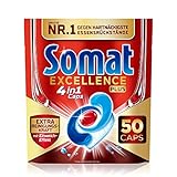 Somat Excellence PLUS 4in1 Caps (50 Caps), Spülmaschinentabs Bar in 100% wasserlöslicher Hülle, Somat Caps mit Extra Reinigungskraft* und Einweicheffekt, recyclingfähig
