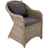 TecTake Luxus Alu Gartenstuhl Polyrattan Korbsessel inkl. Sitzkissen und Rückenkissen - Diverse Farben - (Braun Natur | Nr. 401766)