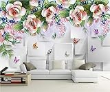 3D Wall Mural Poster Großer Aufkleber Tapete Schöne Rosa Blumen Wand Abziehen Und Aufkleben, Abnehmbare Wanddekoration, Druckbild, Bilddesign Für Schlafzimmer, Wohnzimme 350 (Breite) x 256 (Höhe) cm