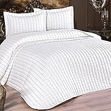 DOWRY WORLD Store Dublin Tagesdecke Set aus Baumwoll, Bettüberwurf Doppelbett 250x260 cm, Kissenbezug 55x75 cmx2, Sofaüberwurf Bett Decke Gesteppt, Wohndecke Ganzjährig (Creme)