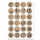 Adventskalender Aufkleber (Zahlen 1-24) - Sticker für Kalender zum selber basteln für Weihnachten - Adventskalenderzahlen Etiketten selbstklebend - Zahlenaufkleber - Nummern für Papiertüten - Rund