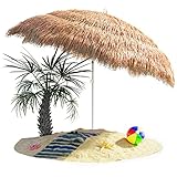 Kingsleeve Sonnenschirm Hawaii Ø160cm Neigbar Höhenverstellbar Erdspieß Groß Rund Balkon Strand Strohschirm Strandschirm Bastschirm Hawaiischirm Braun