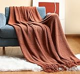 Hayisugal Wohndecke Weich Strick Wolldecke Quaste Boho Decke Kuscheldecke Sofadecke überwurf Decke für Couch Bett Sofa Stuhl, Karamell, 130 x 200cm