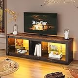 TV Stand Schrank 140CM Modernes TV Gerät mit Glasregal RGB LED Beleuchtet für 65' TVs TV Unterhaltungsgerät mit Ambient Lights für Wohnzimmer Schlafzimmer