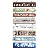 HLNIUC Family Rules Wanddekoration, Familien-positive Worte, Holzschilder, inspirierende Hängesets, dankbares Schild, Holzwandkunst, Wohnzimmer, Heimdekoration