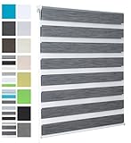 WOLTU Doppelrollo Klemmfix ohne Bohren Marmor Grau 50x150cm (BxH), Duo Rollo Zebrarollo Fensterrollo Klemmrollo Seitenzugrollo Easyfix lichtdurchlässig & verdunkelnd Rollos für Fenster und Tür