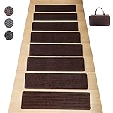 XHANGMZ Rutschfeste Teppich-Stufenmatten für Holztreppen im Innenbereich, 20.3x76.2 cm, 15 Stück, geeignet für Kinder, wiederverwendbarer Klebstoff, schützt Treppenprofil und Rutschen. Braun