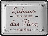 LANOLU Retro Blechschild ZUHAUSE ist, wo das Herz sich wohlfühlt, Geschenk zum Einzug, Richtfest Geschenk, Metallschilder Familienregeln Holzschild Optik, Schilder mit Sprüchen gewölbt 15x20cm
