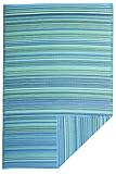 FAB HAB Outdoor-Teppich - wetterfest, farbecht, wendbar - recycelter Premium-Kunststoff - gestreift - Terrasse, Balkon, Garten - Kunststoffteppich Cancun Türkis und Mossgrün, 240x300 cm