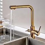 Wasserhahn Mischbatterie 100% Kupfer-Gold-Finish, Drehbarer Trinkwasser-Wasserhahn, 3-Wege-Wasserfilter, Luftreiniger, Küchenarmaturen Für Waschbecken, Wasserhähne