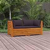 BULANED 2-Sitzer-Gartensofa mit Kissen, Gartenlounge, Garden Sofa, Balkonmöbel, Gartenmöbel, Loungemöbel, Massivholz Akazie