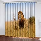 WIRMEC 2Er Set Verdunkelungsvorhang Mit Ösen Gardinen Schlafzimmer Wohnzimmer Kinderzimmer Mädchen Junge Ösenvorhang Blickdichte Vorhänge 3D Grastier Löwe Muster Thermovorhang H 140 X B 120 cm