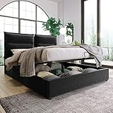 Hydraulisch Doppelbett Polsterbett 140x200cm,Verstellbares Kopfteil, Bett mit Lattenrost aus Metallrahmen, Samt, Modernes Bettgestell mit Stauraum, Großer Stauraum (Schwarz)
