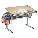 IDIMEX Kinderschreibtisch Schülerschreibtisch Zeichentisch Mario, höhenverstellbar und neigungsverstellbar, Metallgestell, Arbeitsplatte im buche Dekor