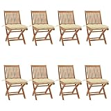CIADAZ Klappbare Gartenstühle mit Kissen 8 STK Balkonstuhl, Möbelsets, Gartensessel, Garten Stühle, Gartenmöbel, Balkon Stühle, Terrassenstühle, Sessel Outdoor, Massivholz Teak