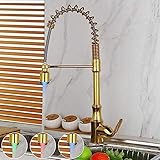 CRJUS Gold Polish Küchenarmatur Golden Vessel Sink Schwenkbarer Wasserhahn Waschbecken Mischbatterien Mit Pull Down Spring Spray Wasserhahn